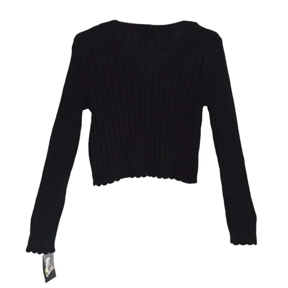 Art Class Womens Black Ribbed V-Neck Button-Up Cardigan Sweater XL. NWT